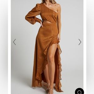 NWT Nicha maxi dress - one shoulder high low hem dress in rust